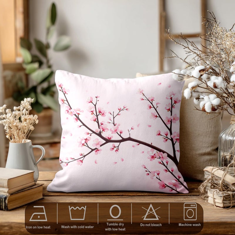 Batmerry Spring Pillows Decorative Throw Pillow Covers 18x18 Inch Set of 2, Pink Chinese Cherry Blossom Flower Japan Plum Branch Double Sided Square Pillow Cases Pillowcase Sofa Cushion - Image 3